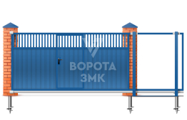 Откатные ворота с электроприводом и калиткой 2100×3000 ЗМК-7609